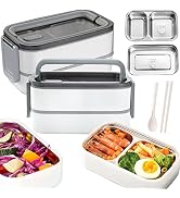 COMUSTER Premium Lunch Box, 304 Stainless Steel Liner, 2 Compartments, Leak Proof, with Handle, C...