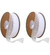 2Pcs Cream White Lace Trim Ribbon 1.2 Inch Wide×50 Yards Lace Fabric Vintage Pattern Roll Ribbons...