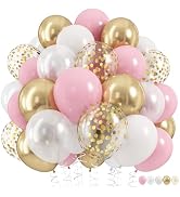 Pink Gold Balloons Set, 60Pcs 12 Inch Pastal Baby Pink Metallic Gold White Balloon with Gold Conf...