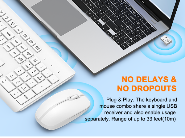 Wireless Keyboard and Mouse Combo, Full Size Silent Ergonomic Keyboard Mouse