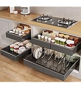 Seinloes 4 Pack Pull out Cabinet Organizer 21"Deep with Raising Pad for Framed Cabinets, Expandab...