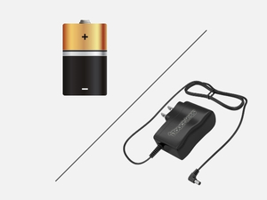 power with 4 d batteries (not included) or optional AC adapter (sold separately)