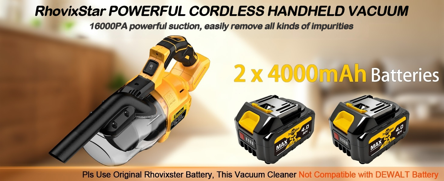 Rhovixster Handheld Vacuum Cordless 20V with 2-Pack 4Ah Batteries and Charger