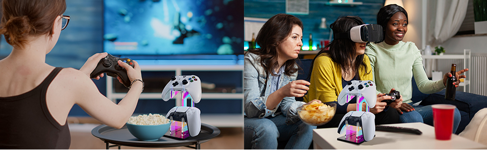 Iridescent Acrylic 2-Tier Universal Game Controller Holder Stand for PS5 Xbox ONE Switch