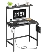 HOOBRO Small Computer Desk, 28.3" Desk for Small Spaces, Home Office Desk with Power Outlet & Adj...