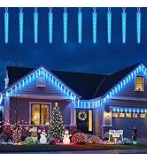 Christmas Icicle Lights Outdoor, 10Ft. Meteor Shower Lights with 10 Large Icecycles, Snowfall Sho...