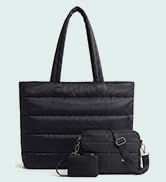 Aosbos Puffer Tote Bag for Women, 3-Piece Quilted Work Bag with Slim Crossbody & Clip-On Earbud P...