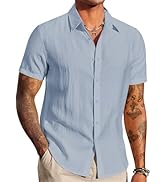 COOFANDY Men's Linen Shirts Short Sleeve Casual Button Down Shirts Beach Summer Wedding Tops