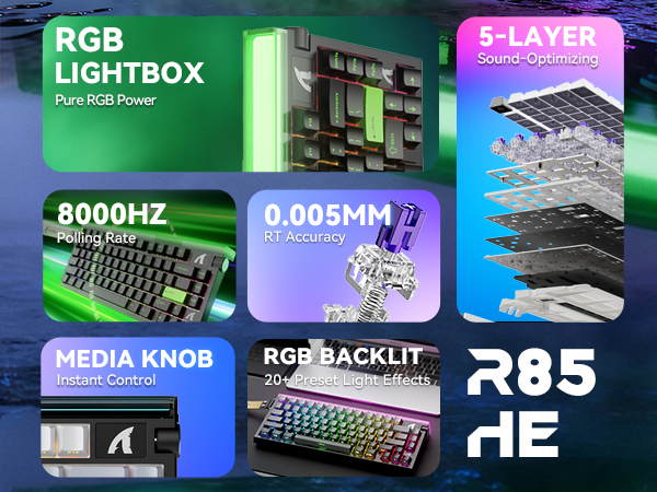 ATTACK SHARK R85 HE Wired 75% Hall Effect Rapid Trigger Mechanical RGB 8K Polling Gaming Keyboard