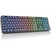 MOFII Wireless Keyboard, Tri-Mode BT5.0/2.4G/USB-C Curved Ergonomic Keyboard, RGB Backlit Transpa...