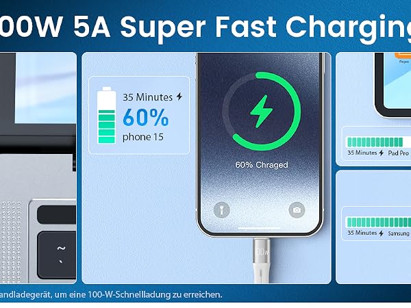 100w 5a super fast charging multi charging cable for multiple devices retractable charger for car