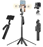 Professional Phone Tripod Stand with Wireless Remote & Ring Light, Adjustable Heavy Duty Selfie S...