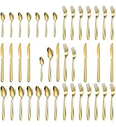 Hunnycook Gold Silverware Set - 40PCS Stainless Steel Silverware Set for 8, Includes Forks Spoons...