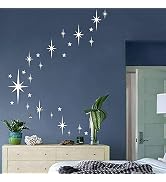 Retro Starburst Mirror Wall Decals Silver 3D Acrylic Sparkle Wall Decors Star Wall Stickers Remov...