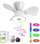 Smart Wifi Flush Mount Ceiling Fan With Lights,Bluetooth Ceiling Fan with Speaker and Remote/APP/...