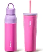 CAROTE 19 oz One-Click Open Insulated Water Bottle & 21 oz Tumblers with Lid and Straw, Double-Wa...