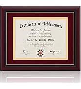ELSKER&HOME 8.5x11 Certificate Frame - Solid Wood - Wide Molding - Luxury Red Velvet Mat - Semi-t...