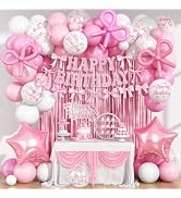 Pink Bow Birthday Decorations, Coquette Party Decoration for Girls Women Pastel Light Pink White ...