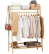 COPREE Bamboo Garment Coat Clothes Hanging Heavy Duty Rack with top Shelf and Shoe Clothing Stora...