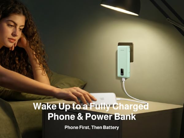 Portable Charger with AC Plug and Built-in Cables