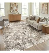 WITSHOCK 9x12 Rugs for Living Room - Washable Modern Abstract Soft Low Pile Non-Slip Neutral Larg...