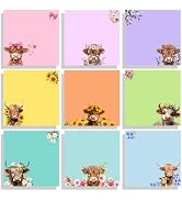 9 Pads Highland Cow Sticky Notes Set, Cute Self-Stick Notepads, Super Adhesive Memo Pads Note Car...