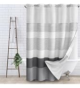 SMTHOM No Hook Shower Curtain and Liner Set,Dark Gray Boho Striped Shower Curtain for Bathroom Co...