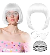PLULON White Bob Wig with Heart Sunglasses and Hair Cap for Women, Short Bob Wigs Synthetic Color...
