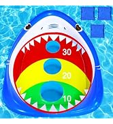 Inflatable Shark Pool Cornhole Board Games,Summer Floating Swimming Pool Ring Toss Toys for Kids ...