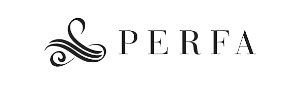 Stylized black text logo 'PERFA' with decorative swirl element on white background.