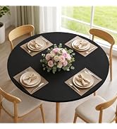 BDDC Fitted Round Table Cover - Fits 45"-56" Diameter Round Tables, Stretchy Spandex Black Table ...