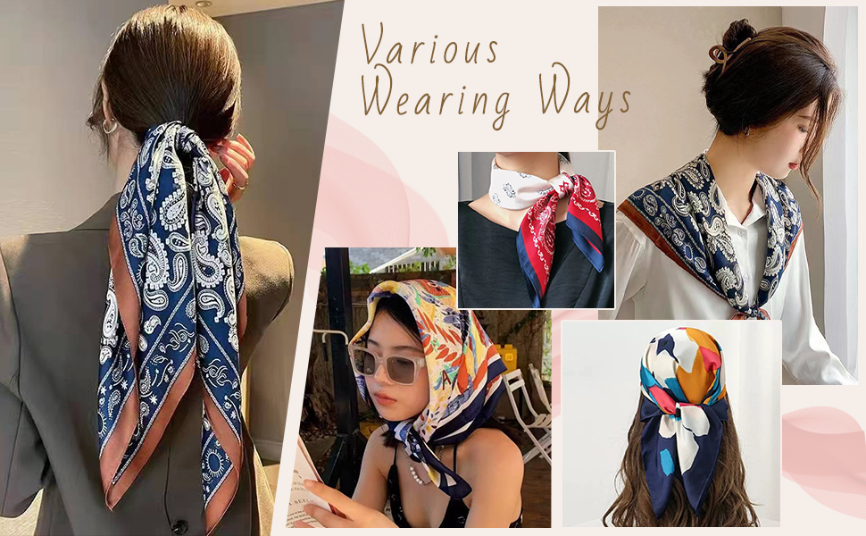 Silk Feeling Bandana Scarf for Women Square Head Hair Neck Satin Scarves Wraps