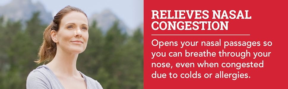 relieves nasal congestion, opens your nasal passages so you can breathe better through your nose