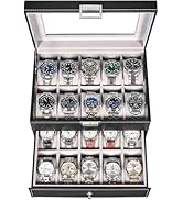 BEWISHOME Watch Case, 20-Slot Watch Box Organizer for Men Watch Case with Large Glass Lid Watch T...