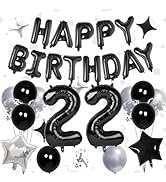 32 Inch 22 Balloon Number, Happy Birthday Balloon Banner 16 Inch Mylar Foil Letters Balloon Silve...