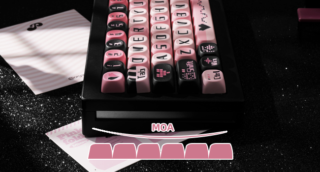 PBT Keycaps Dye-Sublimation Black and Pink MOA Profile Custom Cute Keycaps