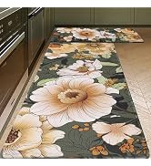 Green Kitchen Rugs Sets of 2 Flora Non Slip Anti Fatigue Standing Mat Waterproof Cushioned Rug fo...