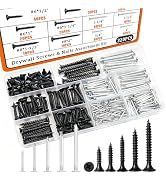 Dianrui Nails & Wood Screws Assortment Kit, 320 PCS #6#8 Philips Black Drywall Screws Set and Hig...