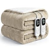 IUUI Heated Blanket Electric King Dual Controller- 90x100 Inches Soft Flannel Heating Blanket,Fas...