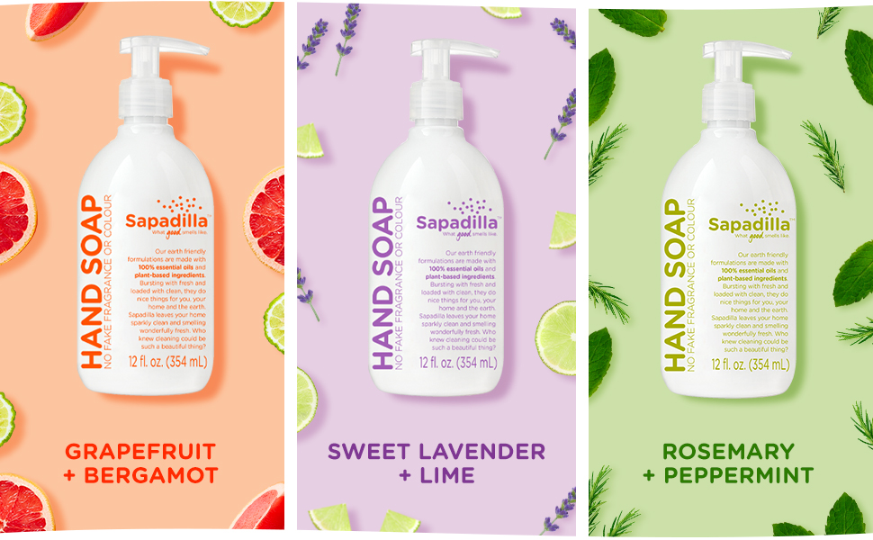 Our three scents: Grapefruit + Bergamot, Sweet Lavender + Lime, Rosemary + Peppermint