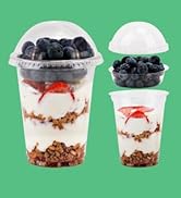 12 oz Clear Plastic Parfait Cups with Insert 3.25oz & Dome Lids No Hole - (50 Sets) Yogurt Fruit ...