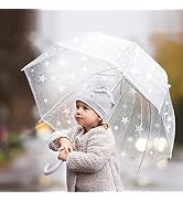 Baraida Kids Clear and Transparent Umbrella with an Easy Grip Handle, Dome Bubble Umbrella, Windp...