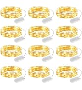 Minetom 12 Pack Fairy Lights Battery Operated String Lights - 7ft 20 LED Waterproof Silver Wire F...