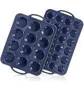 Vnray 2 Pack Silicone Muffin Pan 12 and 24 Cup with Metal Frame,Non Stick Silicone Mini Cupcake P...