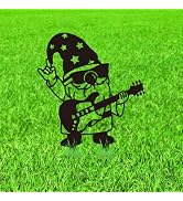 WADORN Gnome with Guitar Metal Decorative Garden Stakes, Black Gnome Theme Outdoor Statues Silhou...