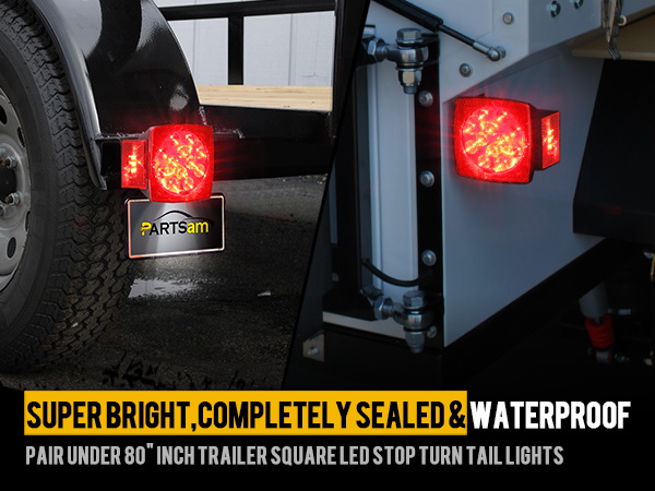 Partsam 12V IP68 Waterproof Square Led Trailer Light Stop Turn Tail License Light DOT Compliant