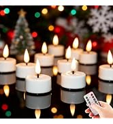 Eywamage White Flameless Wax Tealights with Remote Batteries, Christmas Flickering LED Tea Votive...