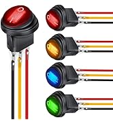 Nilight 5Pcs Waterproof Round Rocker Toggle Green Red Blue Yellow LED Switch 12V 20A 3 Pin ON Off...