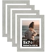 KINLINK 5x7 Picture Frame Light Grey Set of 4, Wooden Photo Frames Matted 4x6 with Plexiglass for...