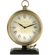 NIKKY HOME Vintage Gold Large Table Clock with Bird Accent, Retro Classic Silent Battery Operated...